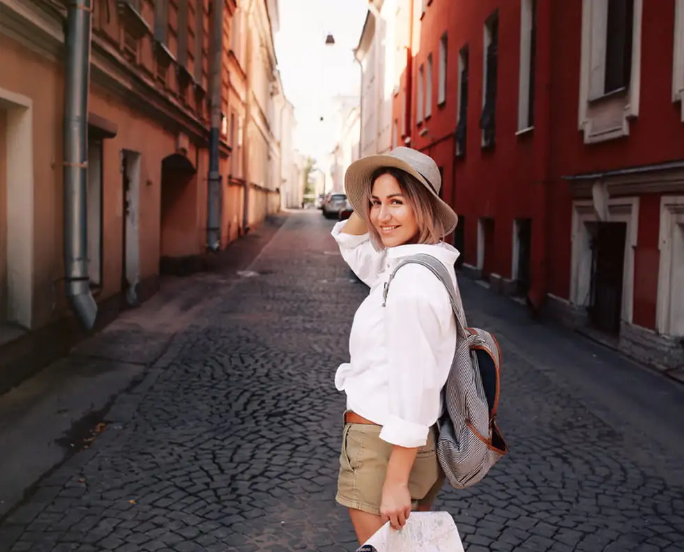 Solo female traveler exploring a destination safely